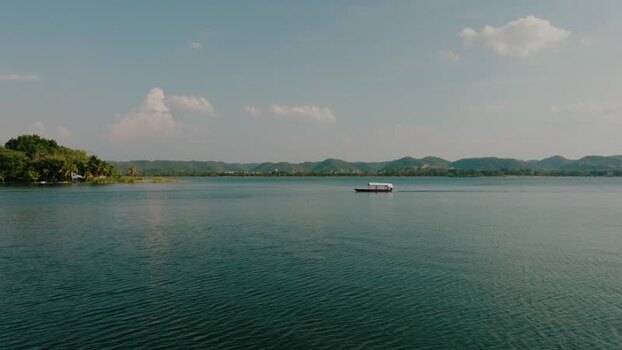 Aerial view of Island of Flores on Lake Peten Itza Guatemala.