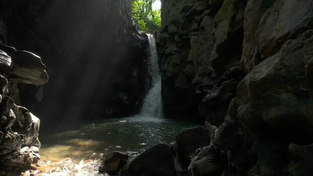 View of a waterfall in a rocky gorge Iran.