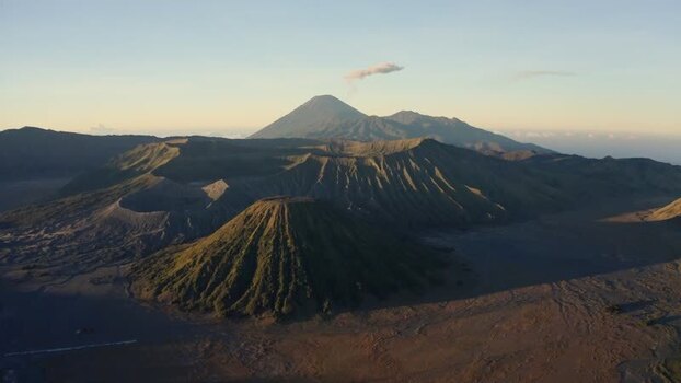 Aerial view of Mount Bromo and Semeru volcanoes Indonesia. Aerial view of Mount Bromo and Semeru volcanoes Indonesia.