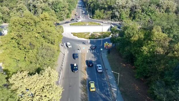 Aerial view of Dragan Tzankov Boulevard roundabout in Bulgaria.
