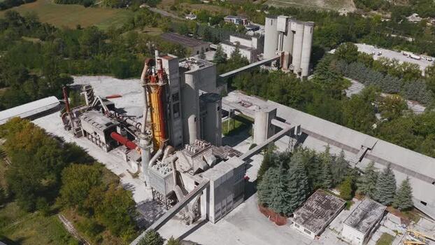 Aerial view of Sacci cement factory in Castelraimondo Italy.