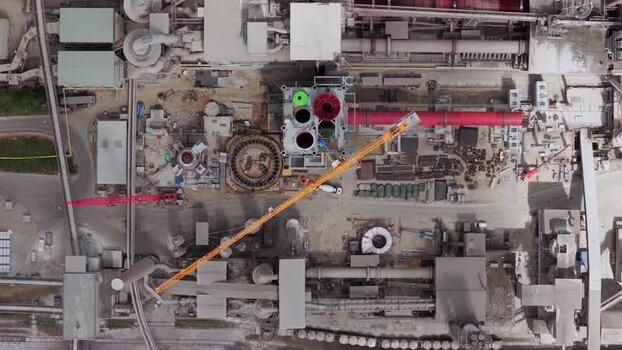 Aerial view of a cement factory with industrial pipes Czechia.