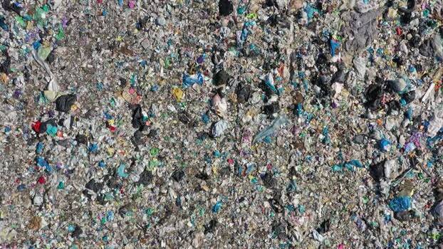 Aerial view of a large waste landfill site Russia.