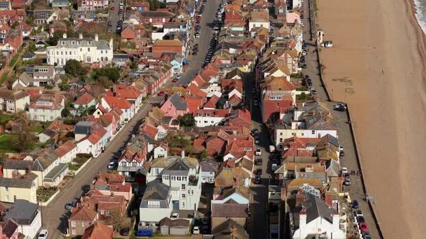 Aerial view of houses and beach United Kingdom.