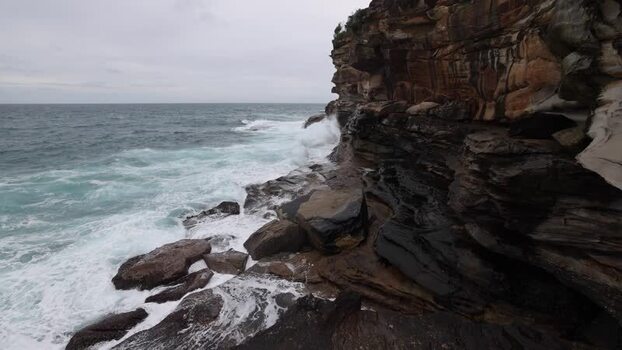 View of coastal cliffs at Bondi Beach in Sydney Australia.