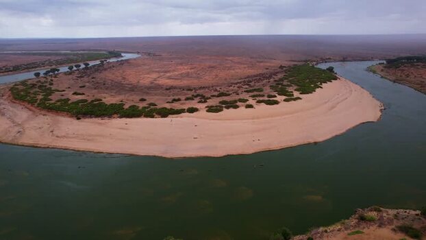Aerial view of Galana River in Tsavo East Kenya.