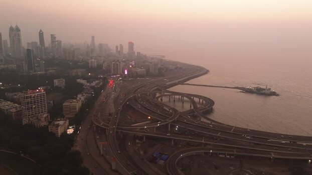 Aerial view of Coastal Road interchange in Mumbai India. Aerial view of Coastal Road interchange in Mumbai India.