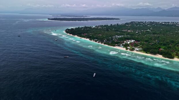 Aerial view of the coastline in Bali Indonesia.