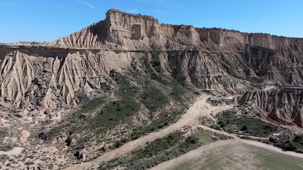 Aerial view of Bardenas Reales desert landscape in Spain.