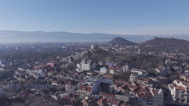 Aerial view of Plovdiv city with historic architecture Bulgaria.