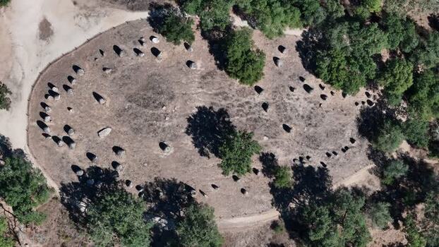 Aerial view of Almendres Cromlech in Portugal. Aerial view of Almendres Cromlech in Portugal.