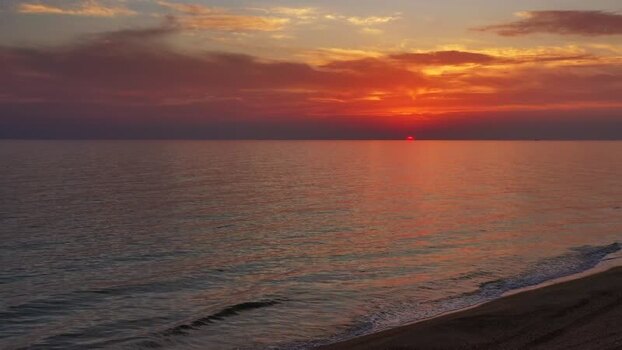 Aerial view of sunset over the sea in Montenegro. Aerial view of sunset over the sea in Montenegro.
