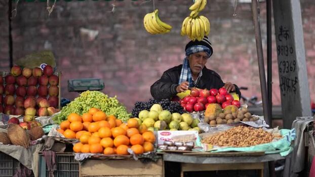 View of a fruit vendor at a market stall in Patna India.