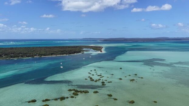 Aerial view of Day s Gutter sand bank at Moreton Island Australia.