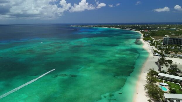 Aerial view of Grand Cayman coastline Cayman Islands. Aerial view of Grand Cayman coastline Cayman Islands.