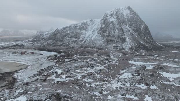 Aerial view of Lofoten mountains in Vagan Municipality Norway.