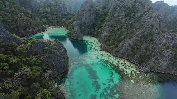 FPV aerial view of Kayangan Lake in Coron Philippines. FPV aerial view of Kayangan Lake in Coron Philippines.