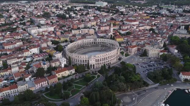 Aerial view of Pula Arena and historic city center Croatia. Aerial view of Pula Arena and historic city center Croatia.