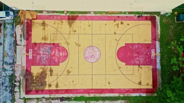 Aerial view of a colorful basketball court in Merida Mexico. Aerial view of a colorful basketball court in Merida Mexico.