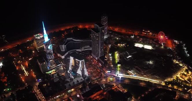 Aerial view of Batumi skyline at night Georgia.