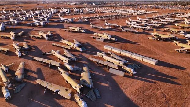 Aerial view of aircraft boneyard United States. Aerial view of aircraft boneyard United States.