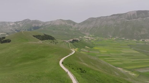 Aerial view of Castelluccio in the Umbria region Italy.