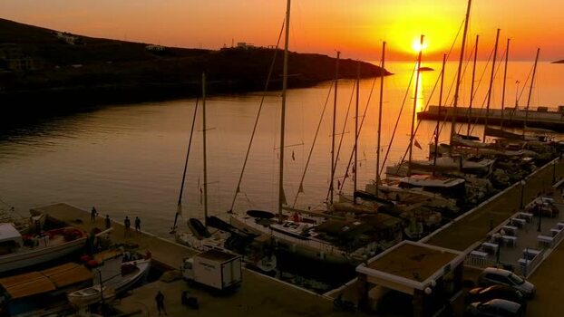 Aerial view of sailboats in a harbor at sunset Greece. Aerial view of sailboats in a harbor at sunset Greece.