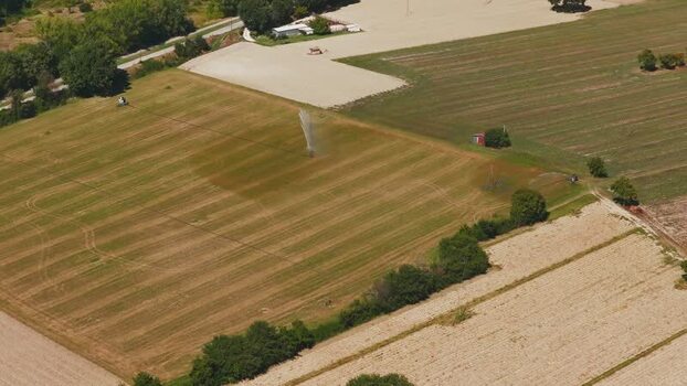 Aerial view of agricultural fields in Spoleto Italy.