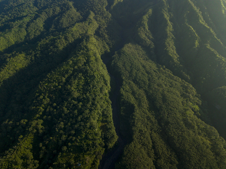 Aerial view of the lush green volcanic slopes and deep ravines near Bunker Kaliadem Merapi in Kecamatan Pakem Daerah Istimewa Yogya Indonesia. Aerial view of the lush green volcanic slopes and deep ravines near Bunker Kaliadem Merapi in Kecamatan Pakem Daerah Istimewa Yogya Indonesia.