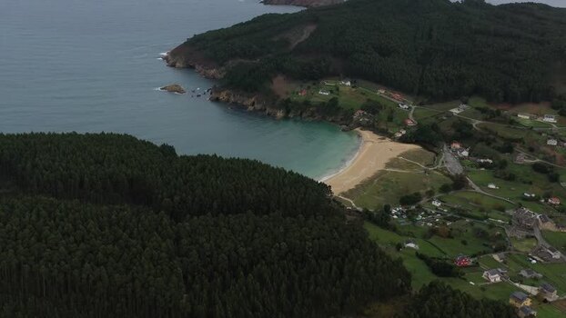 Aerial view of Xillloi Beach and coastal forests in Spain. Aerial view of Xillloi Beach and coastal forests in Spain.