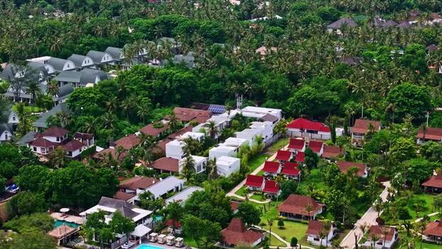 Aerial view of a tropical resort in Bali Indonesia.