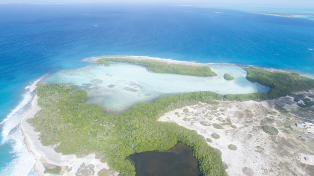 Aerial view of Los Roques archipelago featuring turquoise lagoons lush mangroves and white sandy beaches surrounded by the Caribbean Sea in Los Roques Dependencias Federale Venezuela. Aerial view of Los Roques archipelago featuring turquoise lagoons lush mangroves and white sandy beaches surrounded by the Caribbean Sea in Los Roques Dependencias Federale Venezuela.