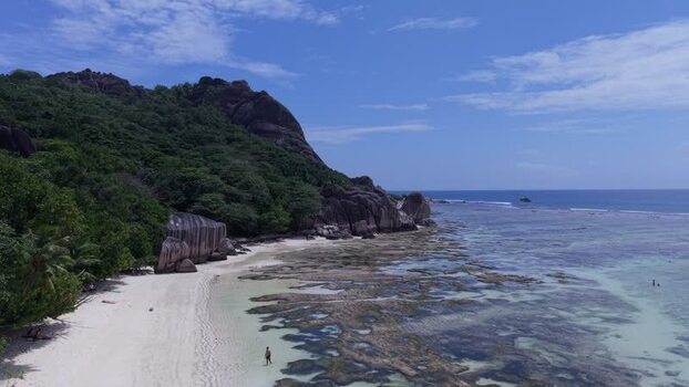 Aerial view of Anse Reunion beach Seychelles.