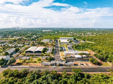 Aerial view of Base de Infanteria de Marina Valm. Manuel Ramon Montes Arache with military buildings paved roads and lush vegetation in Boca Chica Santo Domingo Dominican Republic. Aerial view of Base de Infanteria de Marina Valm. Manuel Ramon Montes Arache with military buildings paved roads and lush vegetation in Boca Chica Santo Domingo Dominican Republic.