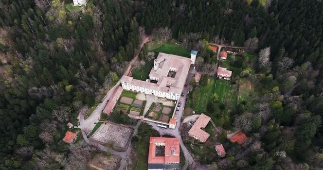 Aerial view of Vallombrosa Abbey and dense forest in Tuscany Italy. Aerial view of Vallombrosa Abbey and dense forest in Tuscany Italy.