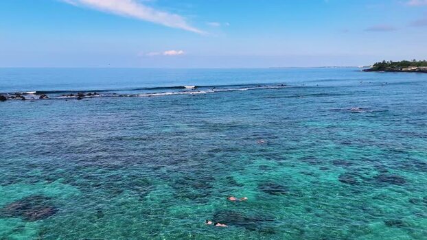 Aerial view of Kahalu u Beach Park with turquoise water United States.