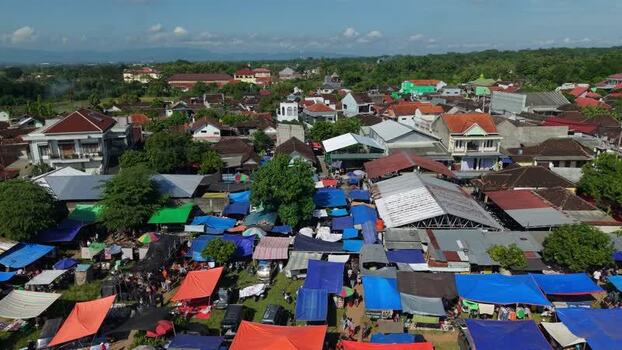 Aerial view of Bonyokan Pasar Legi market Indonesia.