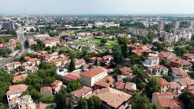 Aerial view of Nebet Tepe and Plovdiv city Bulgaria.