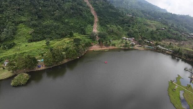 Aerial view of Rawa Gede Jonggol Lake in Indonesia.