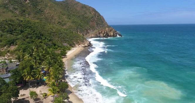 Aerial view of Cepe beach and coastline in Venezuela.