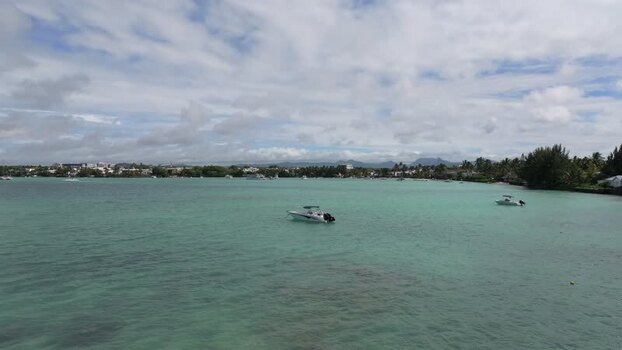 Aerial view of Grand Baie Public Beach in Grand Baie Mauritius.