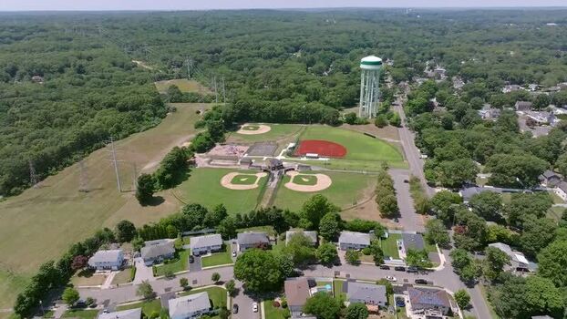 Aerial view of baseball fields in Long Island USA.