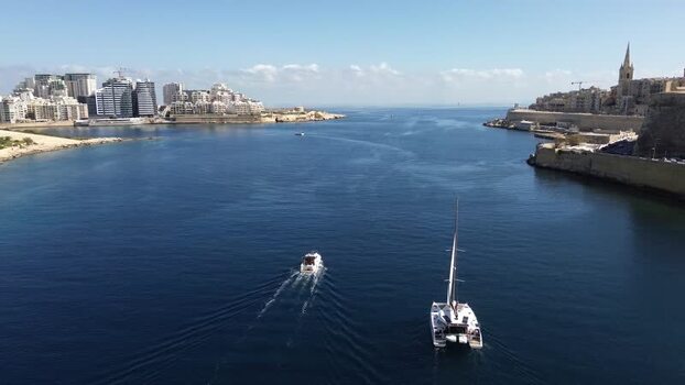 Aerial view of boats in the harbour of Valletta Malta.