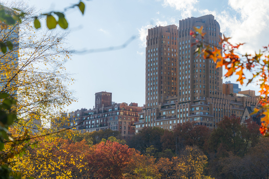 Manhattan United States 08 November 2025 View of autumnal foliage framing the stately buildings of Central Park South a tapestry of warm hues against the cool city skyline. Manhattan United States 08 November 2025 View of autumnal foliage framing the stately buildings of Central Park South a tapestry of warm hues against the cool city skyline.