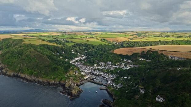 Aerial view of Polperro village and harbor United Kingdom. Aerial view of Polperro village and harbor United Kingdom.
