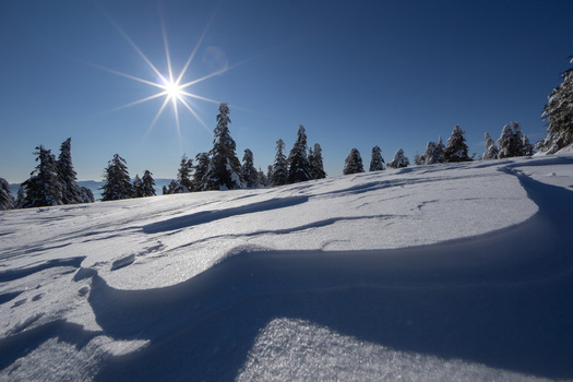 View of dazzling sunlight illuminates the snow covered landscape with frosted trees standing majestically against the clear blue sky in Nizke Tatry Banska Bystrica Slovakia. View of dazzling sunlight illuminates the snow covered landscape with frosted trees standing majestically against the clear blue sky in Nizke Tatry Banska Bystrica Slovakia.