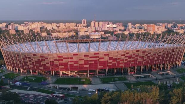 Aerial view of PGE Narodowy stadium in Warsaw Poland.