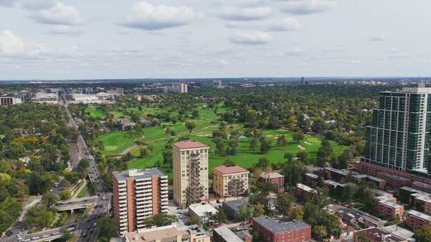 Aerial view of Cherry Creek parkland in Denver United States.