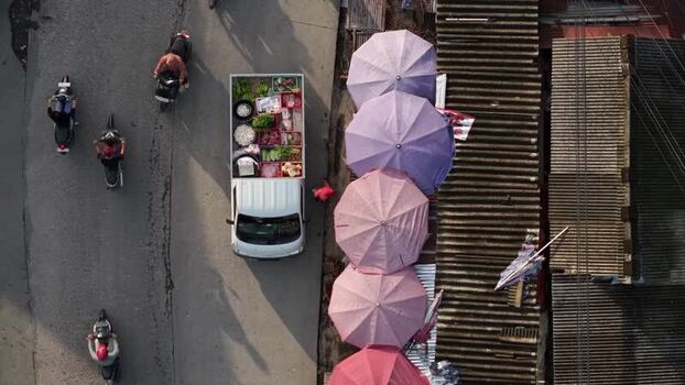 Aerial view of Traditional Market Pasar Kembang Klaten Indonesia.