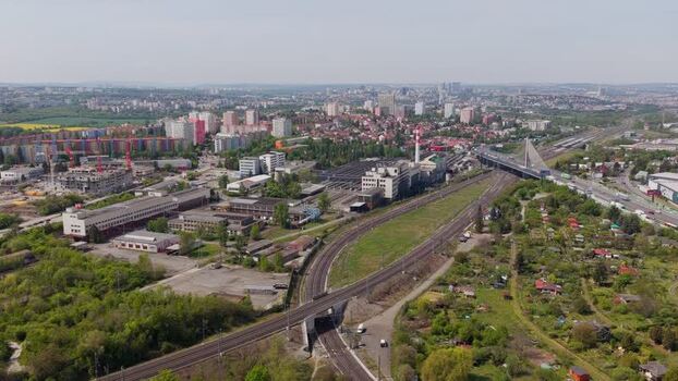 Aerial view of railway tracks and industrial area Czechia. Aerial view of railway tracks and industrial area Czechia.